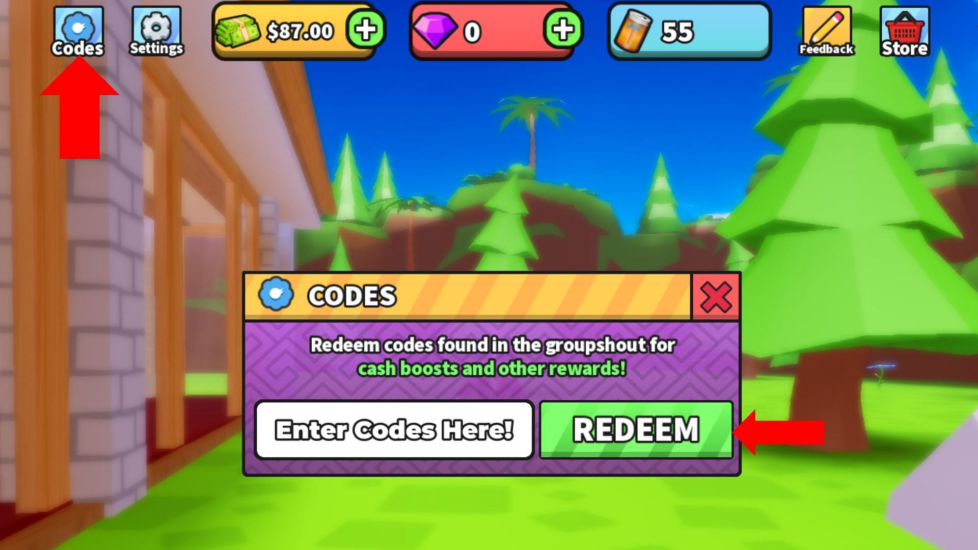 Use codes to get free rewards (Image via Roblox)